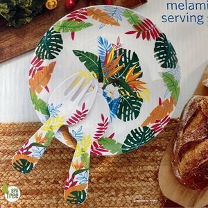 Wegmans Island Tropical Beach 3 pc Bowl Fork Spoon Melamine Serving Set NIP